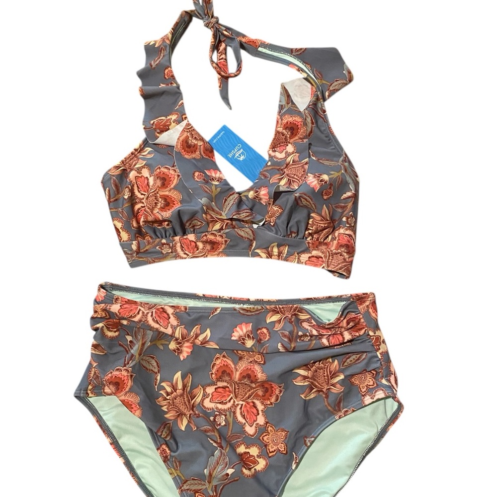 Cupshe Eucalyptus print high waisted two piece bikini . Medium NWT